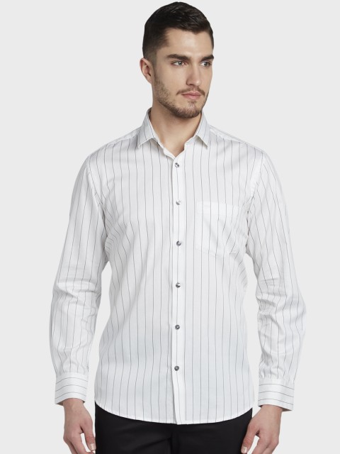 

ColorPlus Men White Tailored Fit Striped Casual Shirt