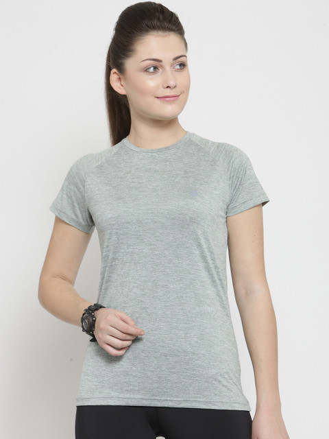 

BUKKUM Women Grey Melange Solid Round Neck Sports T-shirt