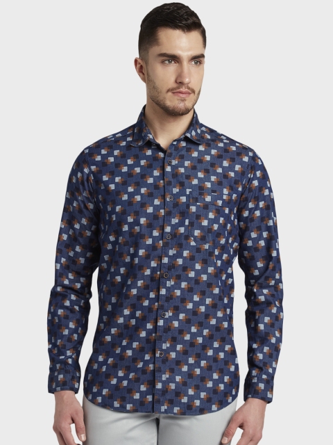 

ColorPlus Men Blue & Orange Regular Fit Printed Casual Shirt