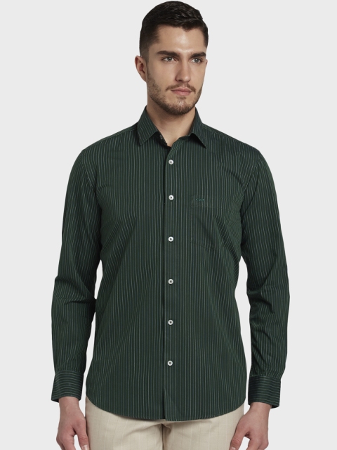 

ColorPlus Men Green Tailored Fit Striped Casual Shirt