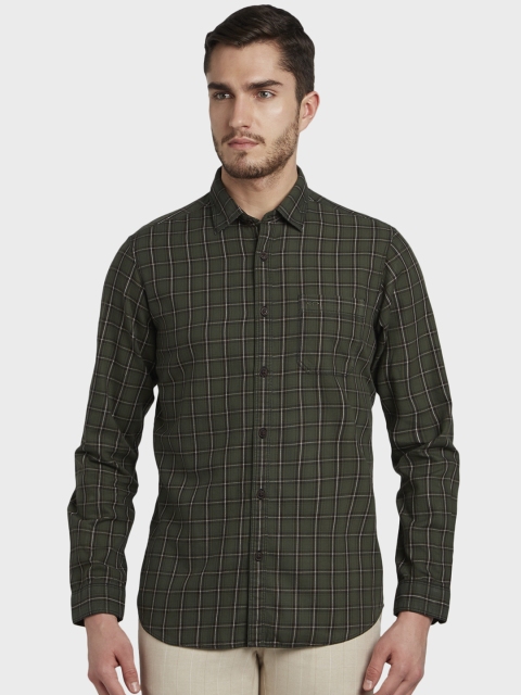 

ColorPlus Men Olive Green Regular Fit Checked Casual Shirt