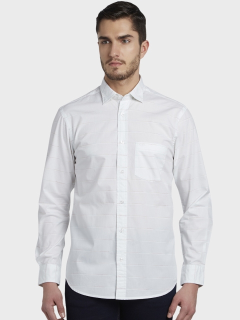 

ColorPlus Men White Tailored Fit Striped Casual Shirt