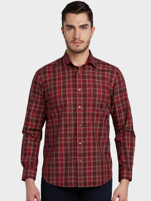 

ColorPlus Men Maroon Tailored Fit Checked Casual Shirt