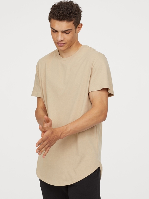 

H&M Men Beige Solid Long Sustainable T-shirt