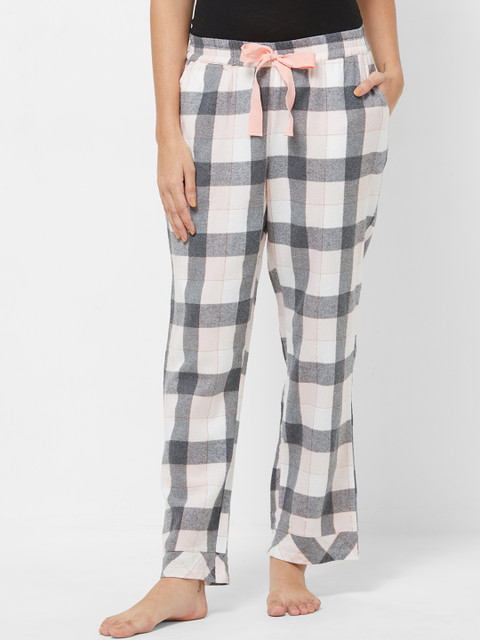 

Mystere Paris Women Grey & White Checked Lounge Pants G413B