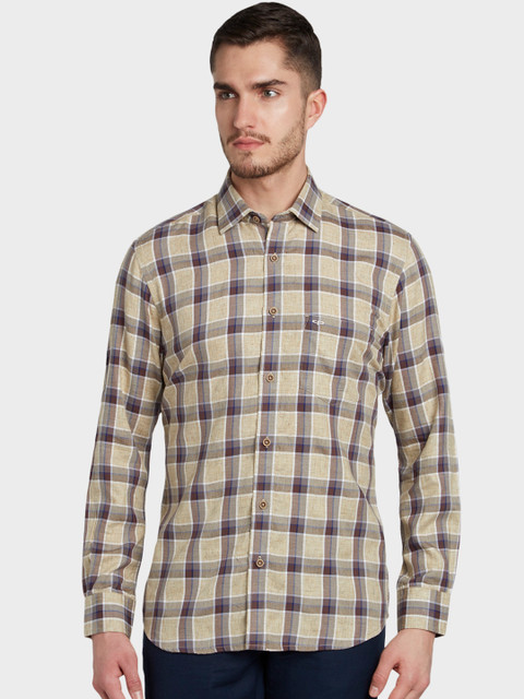 

ColorPlus Men Beige & Brown Tailored Fit Checked Casual Shirt