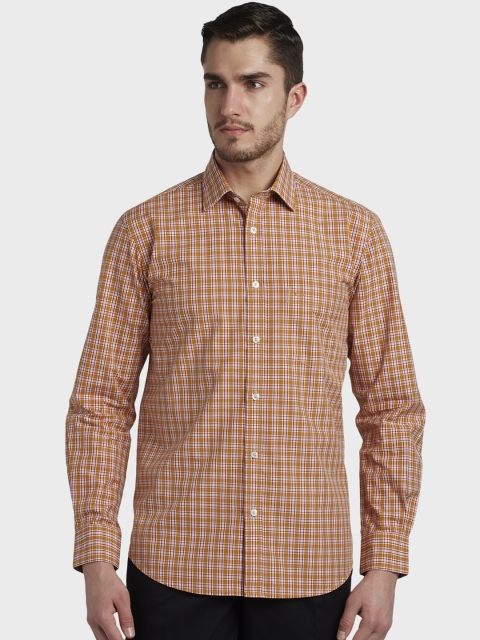 

ColorPlus Men Orange Tailored Fit Checked Casual Shirt