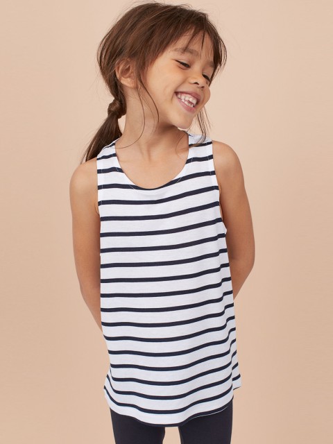 

H&M Girls White & Black Striped Vest Top with Lace