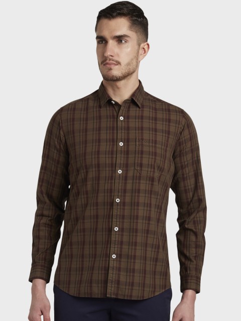 

ColorPlus Men Brown & Maroon Regular Fit Checked Casual Shirt