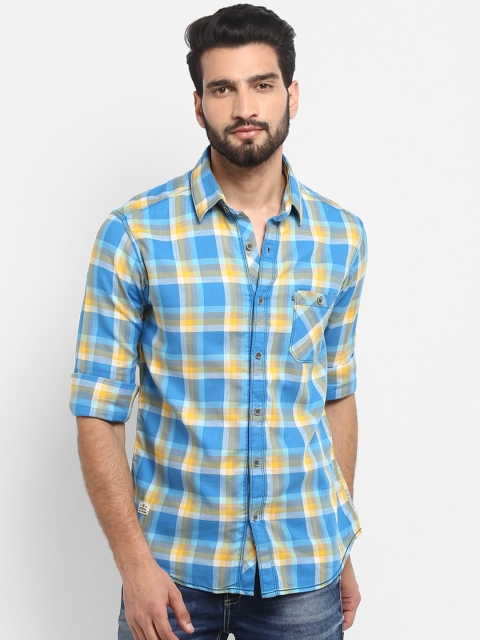 

Mufti Men Blue & Yellow Slim Fit Checked Casual Shirt
