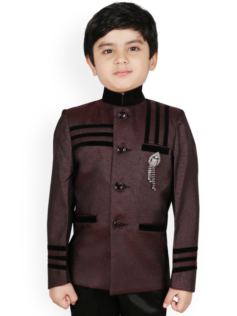 

SG YUVRAJ Boys Brown Self Design Regular-Fit Single-Breasted Blazer