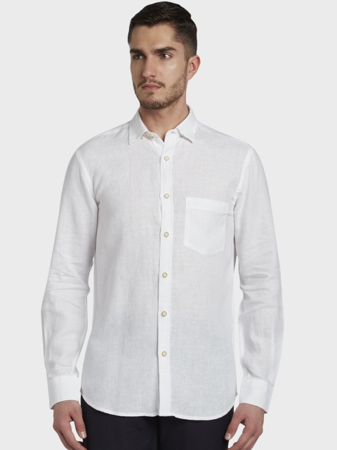 

ColorPlus Men White Tailored Fit Solid Linen Casual Shirt