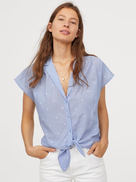 

H&M Women Blue Tie-Hem Blouse
