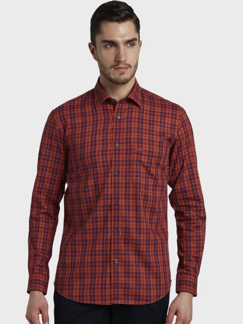 

ColorPlus Men Orange & Blue Tailored Fit Checked Casual Shirt
