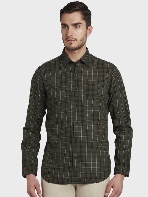 

ColorPlus Men Olive Green Regular Fit Checked Casual Shirt