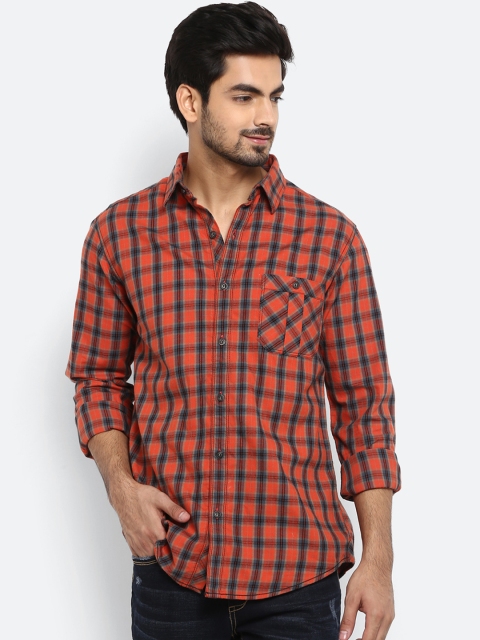

Mufti Men Orange Slim Fit Checked Casual Shirt