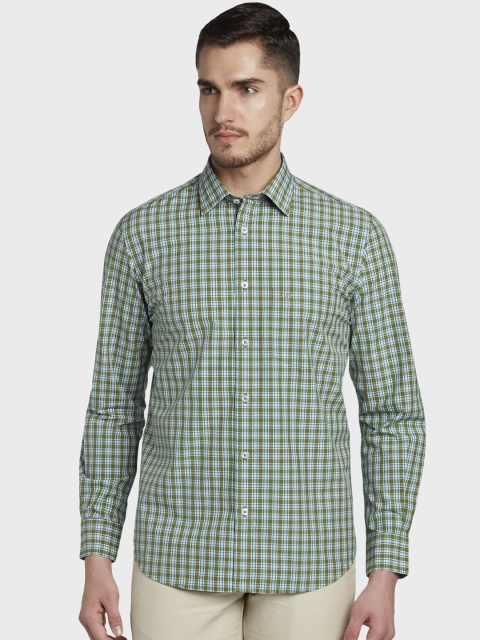 

ColorPlus Men Green & Blue Tailored Fit Checked Casual Shirt