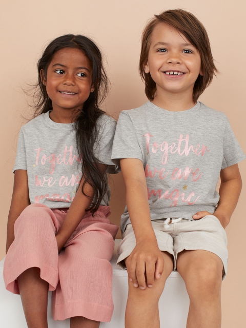 

H&M Kids Grey Printed Cotton T-shirt