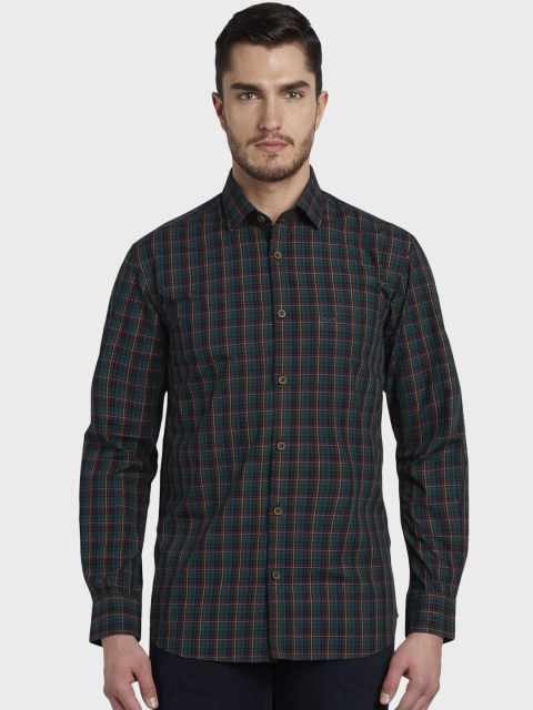 

ColorPlus Men Green & Maroon Tailored Fit Checked Casual Shirt
