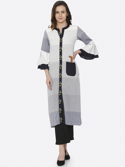 

RAISIN Women Blue & Blue Embroidered Straight Kurta