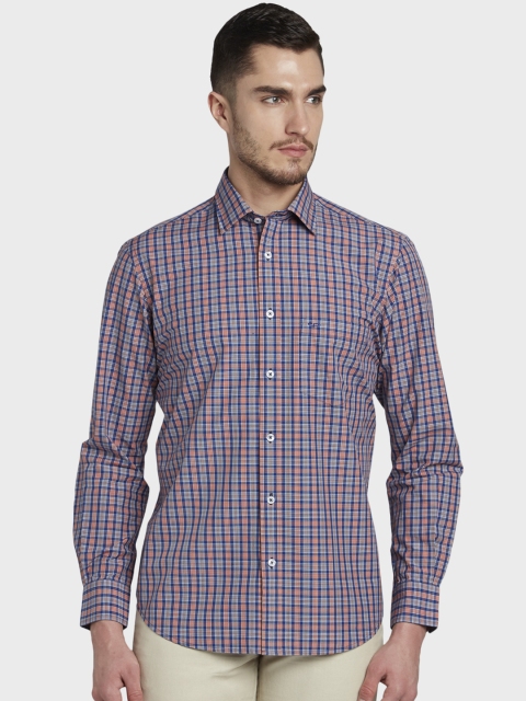 

ColorPlus Men Blue & Orange Tailored Fit Checked Casual Shirt
