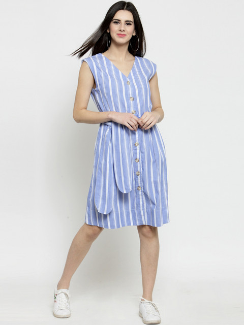 

Sera Women Blue & White Striped A-Line Dress