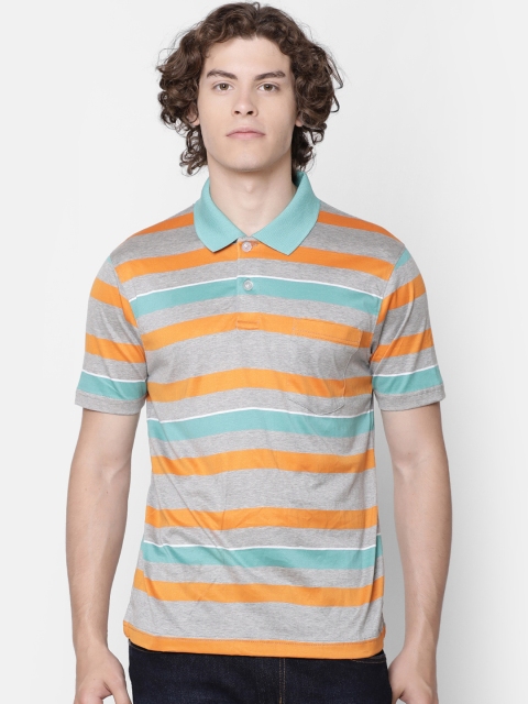 

IMYOUNG Men Grey Striped Polo Collar T-shirt