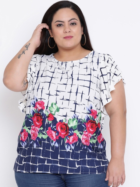 

Oxolloxo Women White & Navy Blue Printed Top