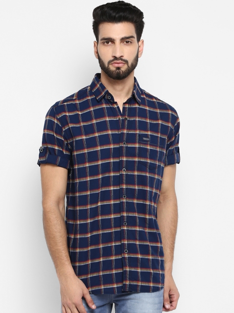 

Mufti Men Navy Blue Slim Fit Checked Casual Shirt