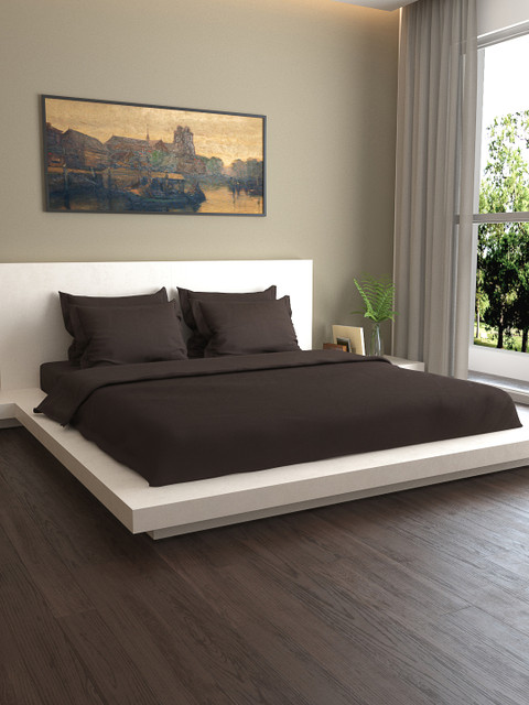 

MARK HOME Brown Solid 400TC Bedding Set With Duvet Cover