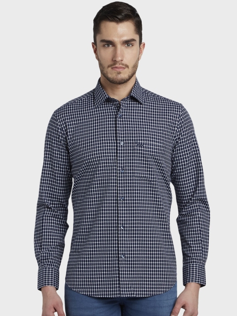 

ColorPlus Men Navy Blue & White Tailored Fit Self Design Casual Shirt