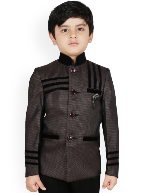 

SG YUVRAJ Boys Black Self Design Regular-Fit Single-Breasted Blazer