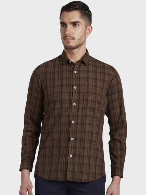 

ColorPlus Men Brown & Maroon Regular Fit Checked Casual Shirt