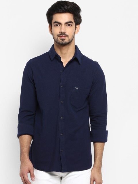 

Mufti Men Navy Blue Slim Fit Solid Casual Shirt