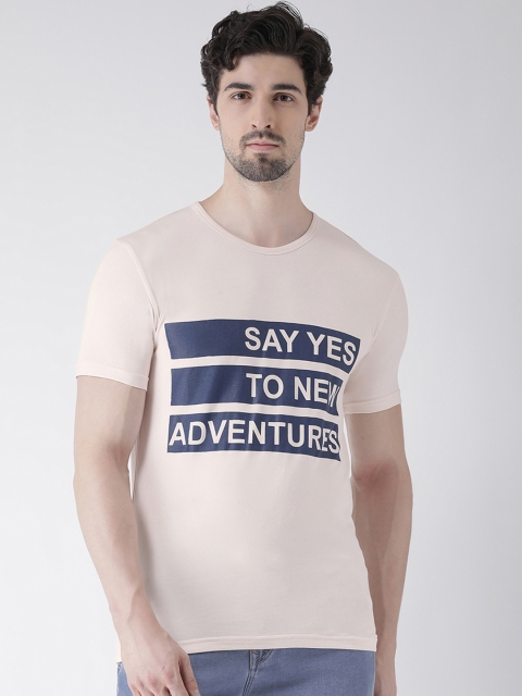 

REALM Men Peach-Coloured Printed Round Neck T-shirt