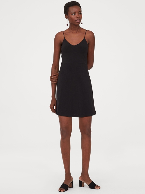 

H&M Women Black Solid Flared Jersey Dress