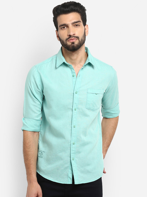 

Mufti Men Sea Green Slim Fit Solid Casual Shirt