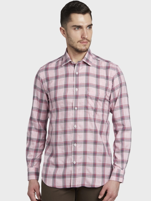 

ColorPlus Men Pink & Grey Tailored Fit Checked Casual Shirt