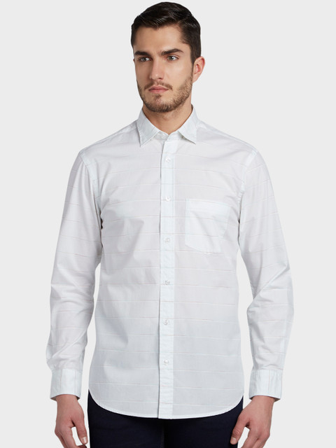 

ColorPlus Men White Tailored Fit Striped Casual Shirt