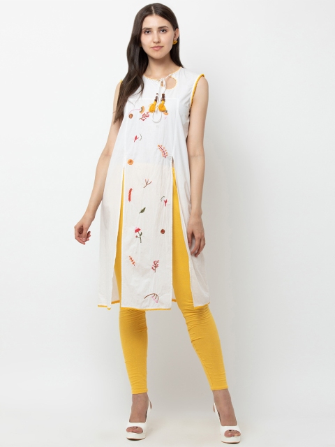 

DODO & MOA Women White Embroidered A-Line Kurta
