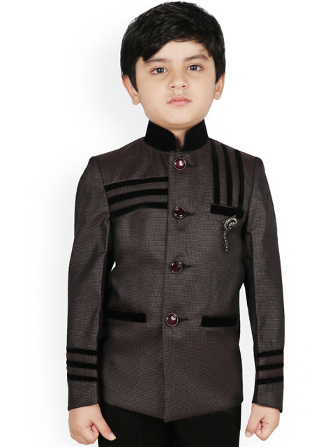 

SG YUVRAJ Boys Black Self Design Regular-Fit Single-Breasted Blazer