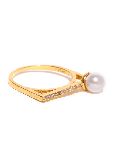 

OOMPH Women Gold-Plated & White Stone & Pearl Embellished Finger Ring