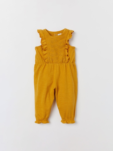 

H&M Girls Yellow Solid Broderie Anglaise Romper Suit