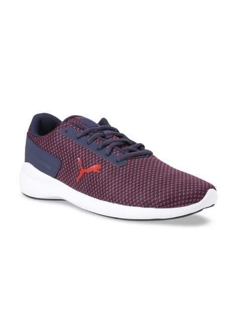 

Puma Men Navy Blue Red Knitted Mesh Pacer EL V2 MU Running Shoes