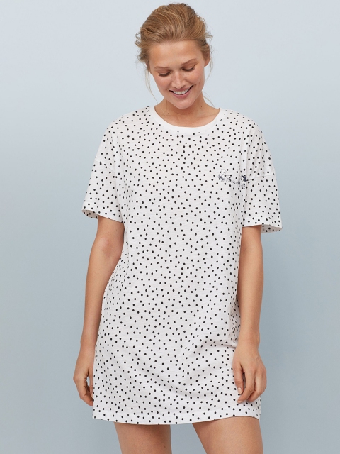

H&M White Printed Cotton Sleep Shirt