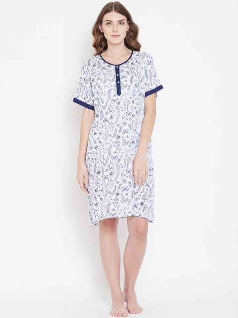 

The Kaftan Company White & Blue Printed Cotton Nightdress NT_CO_PANDORAS05