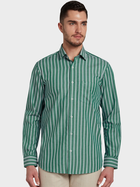 

ColorPlus Men Green & Off-White Tailored Fit Striped Casual Shirt