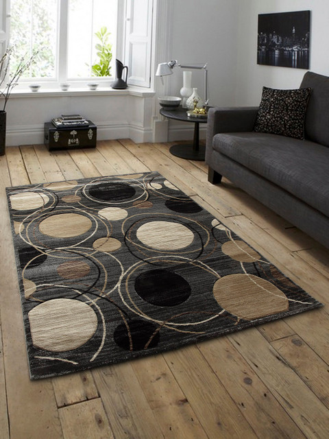 

OBSESSIONS Grey & Beige Printed Anti-Skid Rectangular Carpet