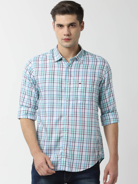

Peter England Casuals Men Blue & Red Slim Fit Checked Casual Shirt