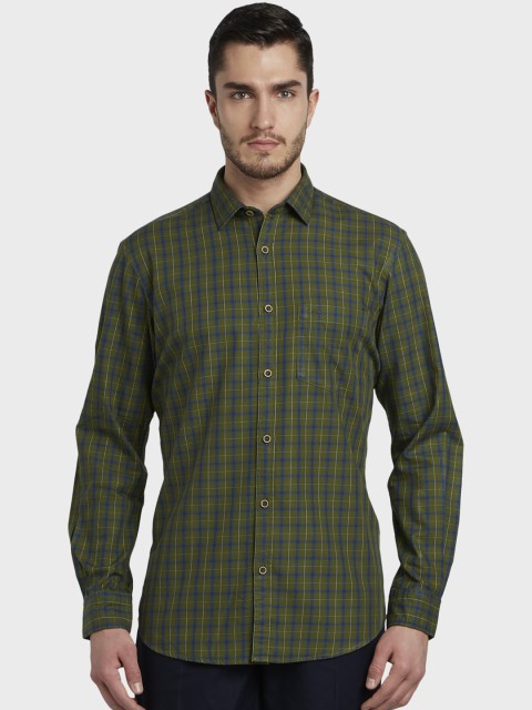 

ColorPlus Men Green & Blue Tailored Fit Checked Casual Shirt